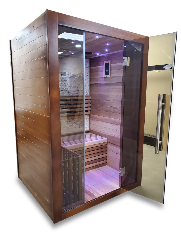 Canadian Red Cedar Wood Swedish Indoor Traditional Wet/Dry 1-2 Person Sauna SPA with 6KW 200F Heater and Rocks