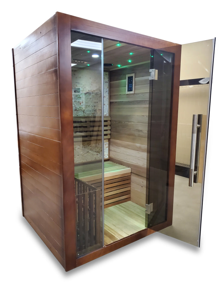 Canadian Red Cedar Wood Swedish Indoor Traditional Wet/Dry 1-2 Person Sauna SPA with 6KW 200F Heater and Rocks