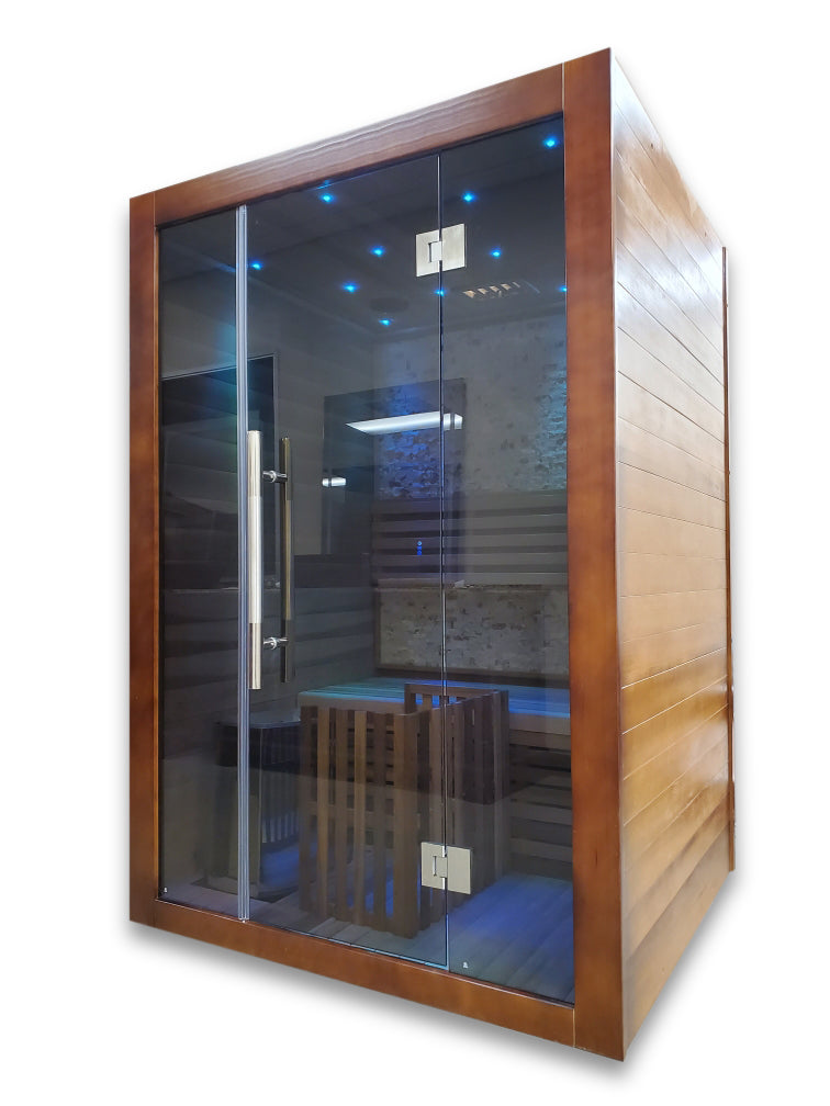 Canadian Red Cedar Wood Swedish Indoor Traditional Wet/Dry 1-2 Person Sauna SPA with 6KW 200F Heater and Rocks