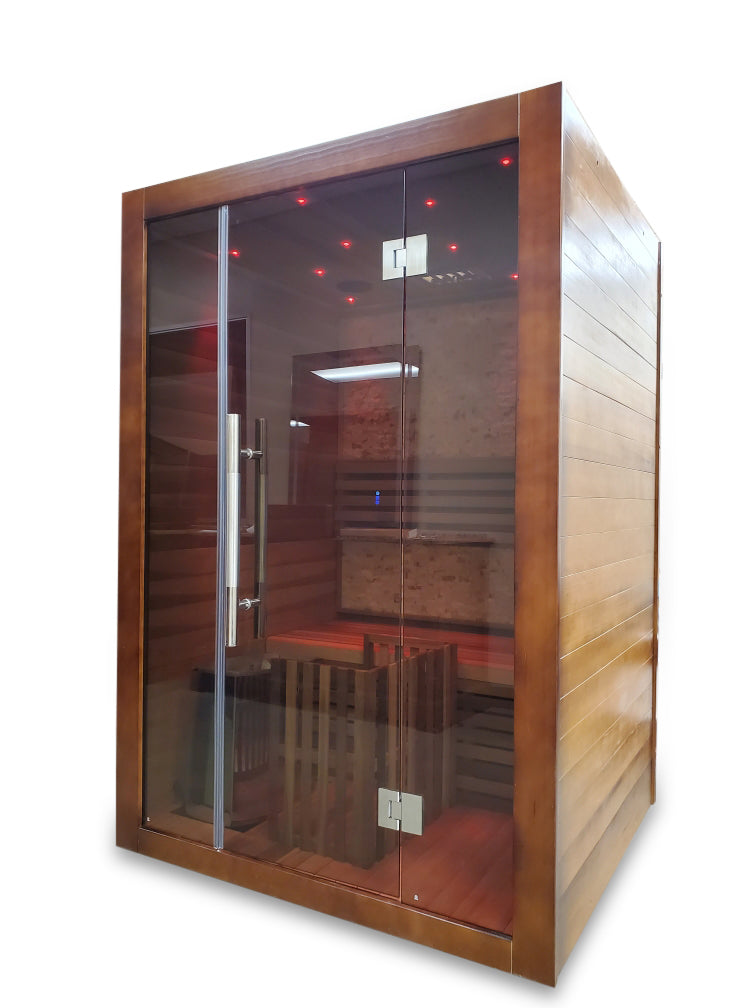 Canadian Red Cedar Wood Swedish Indoor Traditional Wet/Dry 1-2 Person Sauna SPA with 6KW 200F Heater and Rocks
