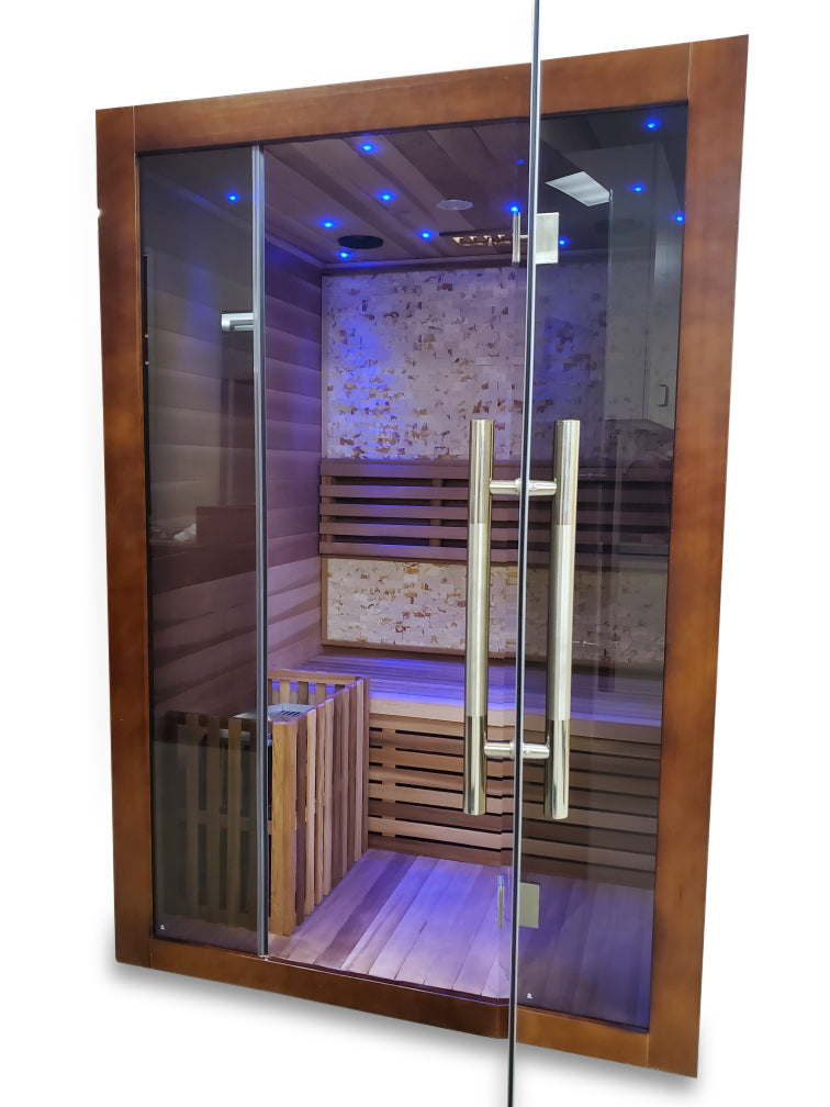 Canadian Red Cedar Wood Swedish Indoor Traditional Wet/Dry 1-2 Person Sauna SPA with 6KW 200F Heater and Rocks