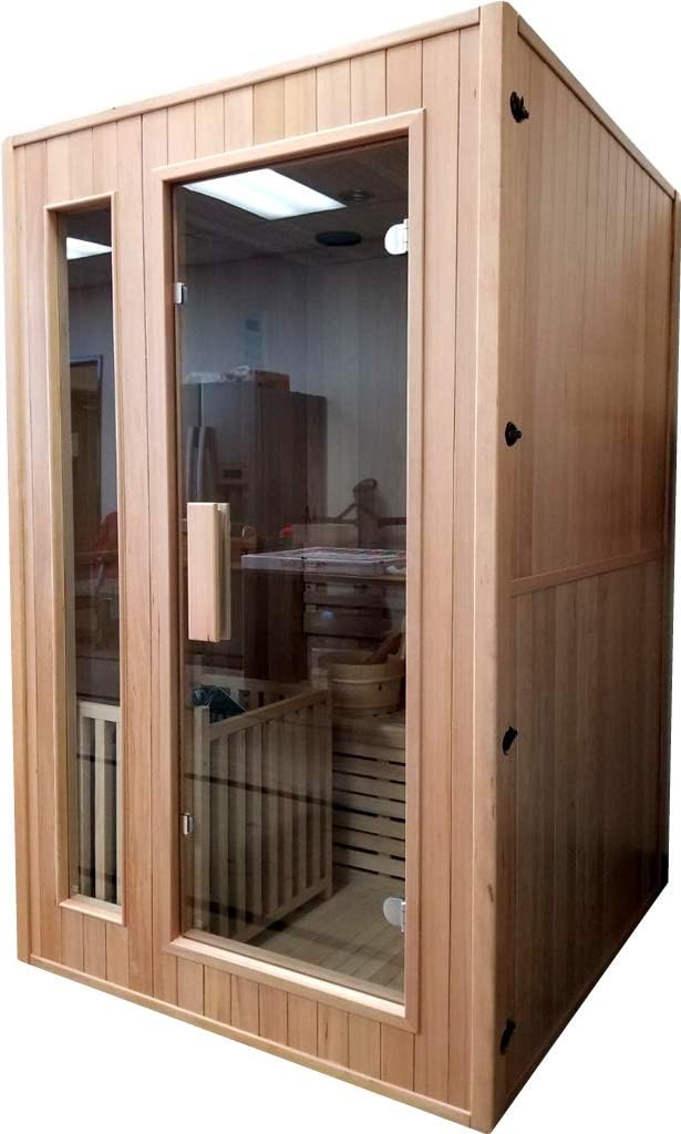 Canadian Hemlock Wood Traditional Swedish 48" 1 or 2 Person Indoor Sauna Spa, with 6KW Wet or Dry Heater, Advanced Control Panel, Rocks, and Water Bucket