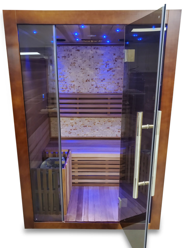 Canadian Red Cedar Wood Swedish Indoor Traditional Wet/Dry 1-2 Person Sauna SPA with 6KW 200F Heater and Rocks