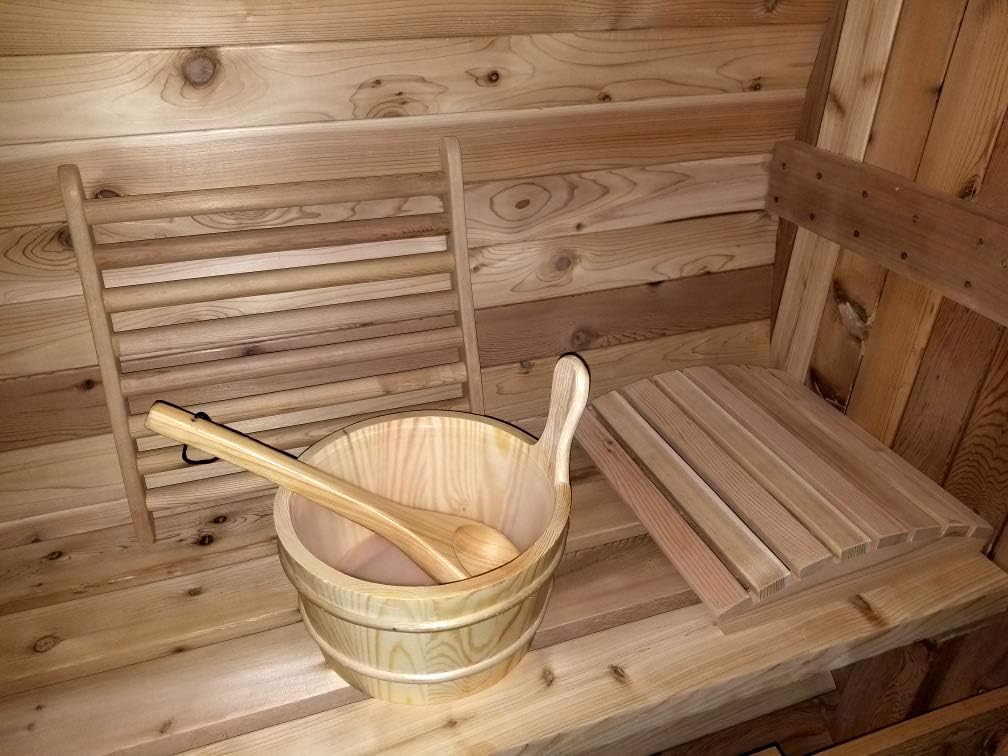 Canadian Red Cedar Wood 6 Foot Outdoor Barrel Traditional Steam Sauna with Shingled Roof, 6KW Wet or Dry Heater and Lava Rocks