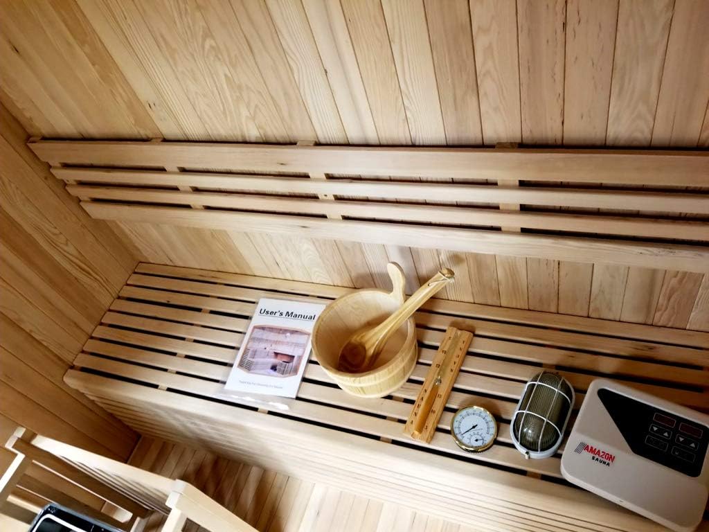 Canadian Hemlock Wood Traditional Swedish 72" 4 Person Indoor Sauna Spa, with 6KW Wet or Dry Heater, Rocks, and Water Bucket