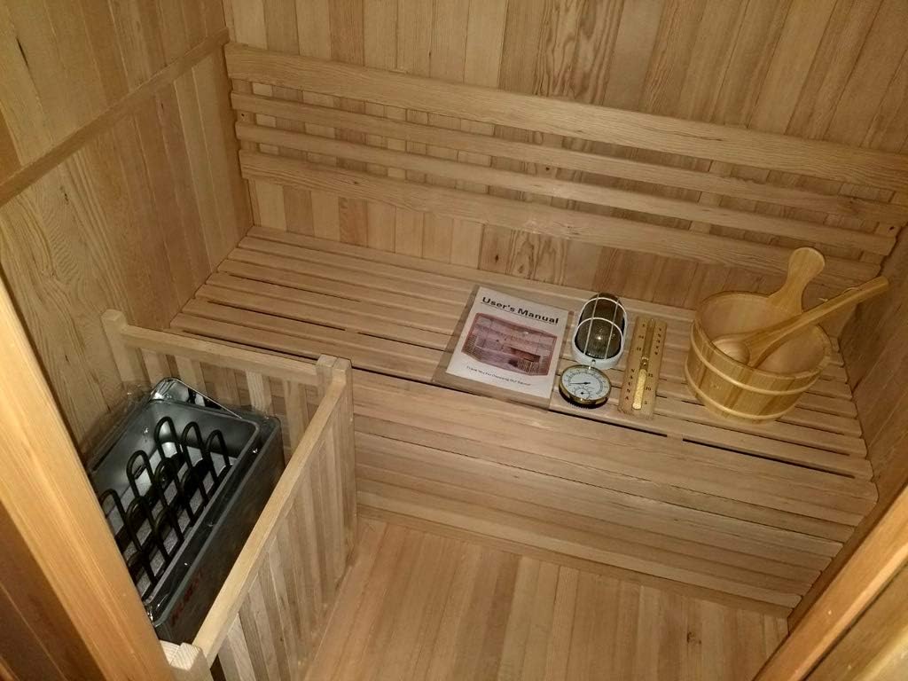 Canadian Hemlock Wood Traditional Swedish 60" 2 or 3 Person Indoor Sauna Spa, with 6KW Wet or Dry Heater, Bluetooth, Rocks, and Water Bucket