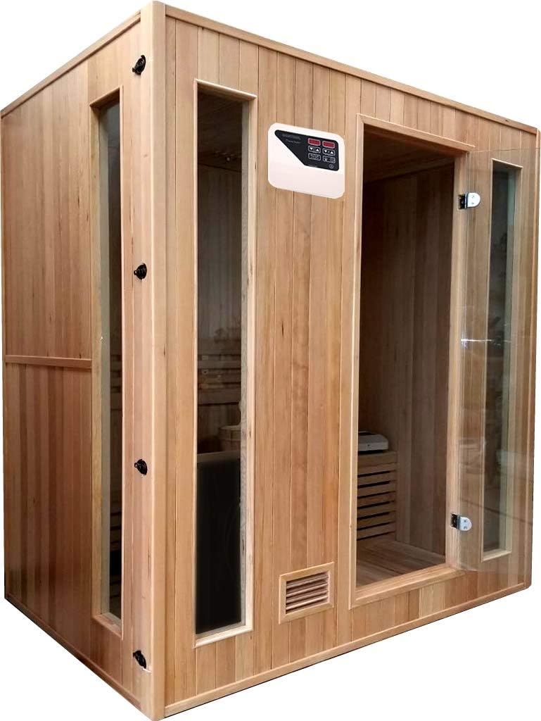 Canadian Hemlock Wood Traditional Swedish 72" 4 Person Indoor Sauna Spa, with 6KW Wet or Dry Heater, Rocks, and Water Bucket