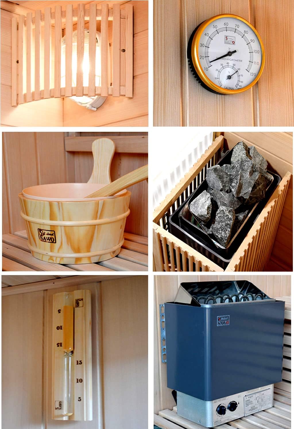 Canadian Hemlock Wood Swedish Traditional 60" 2/3 Person Indoor Single Bench Sauna Spa with 6KW Wet/Dry Heater, Digital Panel, Rocks, and Water Bucket