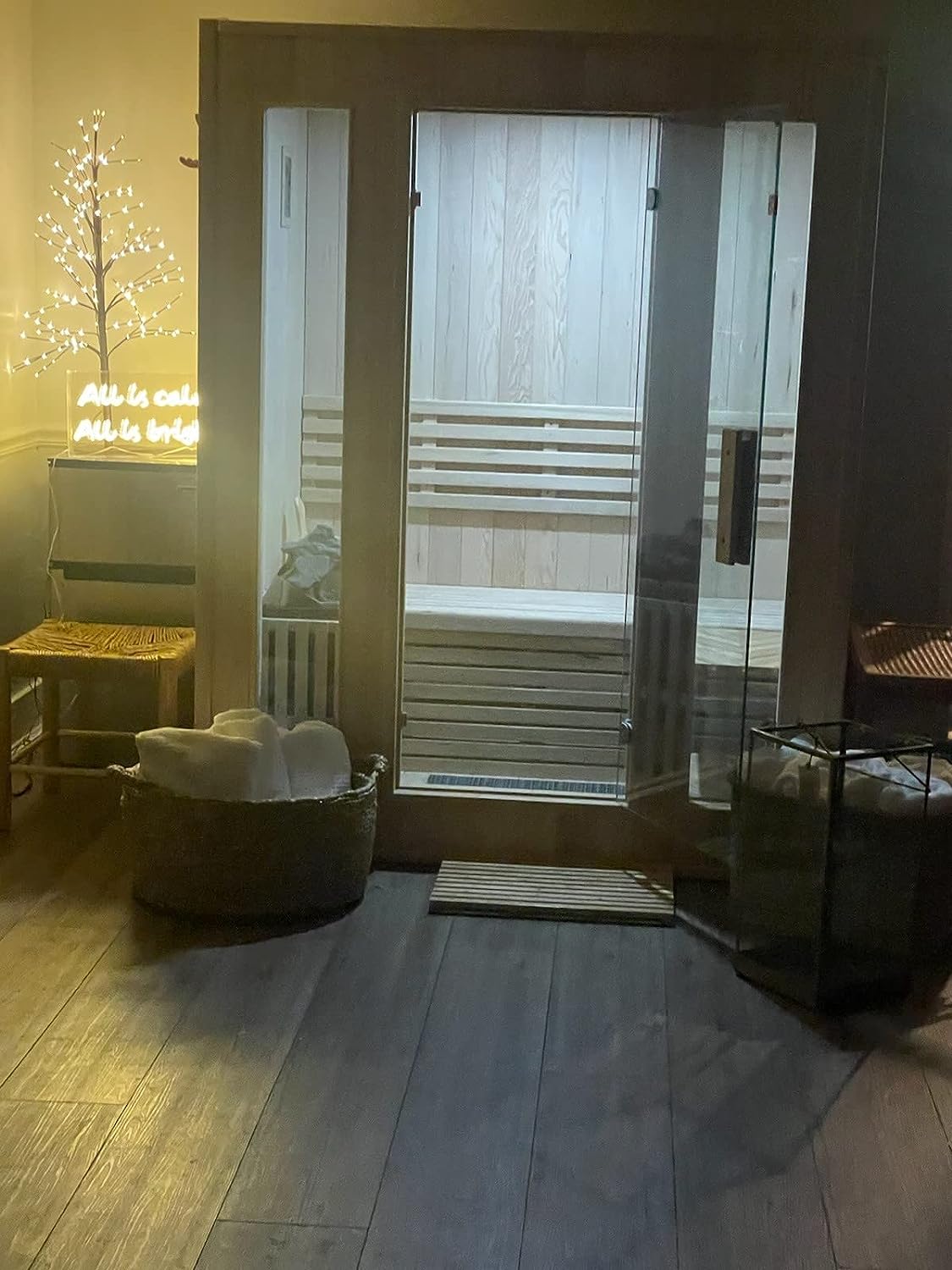 Canadian Hemlock Wood Traditional Swedish 60" 2 or 3 Person Indoor Sauna Spa, with 6KW Wet or Dry Heater, Bluetooth, Rocks, and Water Bucket