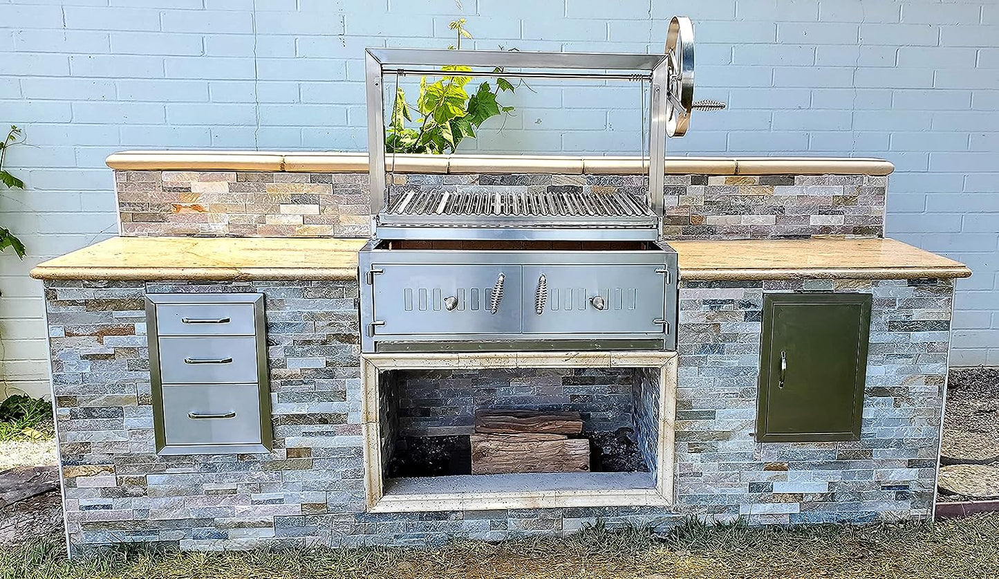 Built In Charcoal BBQ, Stainless Steel #430 & #304, Parrilla Santa Maria Argentine Grill Spit