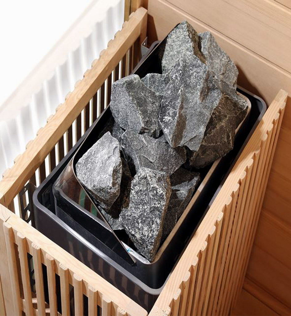 Canadian Hemlock Wood Traditional Swedish Wet or Dry 4-5 Person Glass Wall Sauna, with Harvia 6KW Heater, Rocks, Water Bucket, Ladle, LED Lights