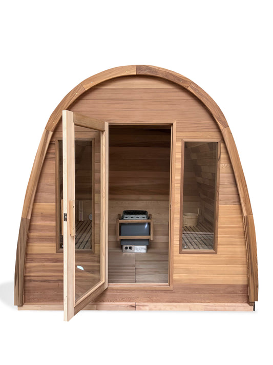 Canadian Red Cedar Wood Dome Top Wet/Dry Swedish Outdoor Steam Sauna SPA with 6KW OR 9KW Harvia Heater, Shingled Roof