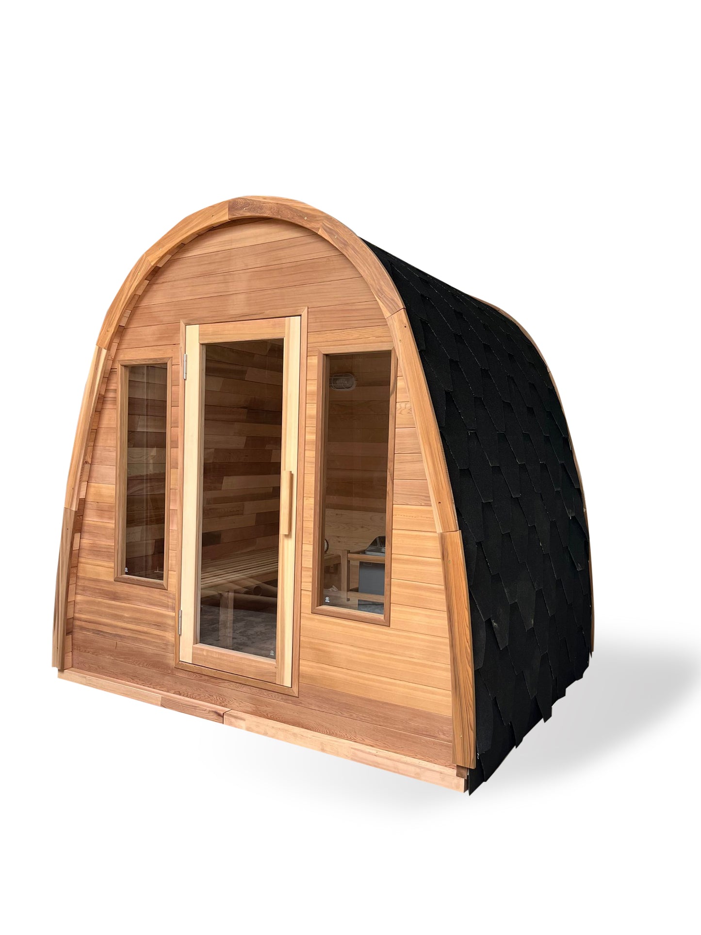 Canadian Red Cedar Wood Dome Top Wet/Dry Swedish Outdoor Steam Sauna SPA with 6KW OR 9KW Harvia Heater, Shingled Roof