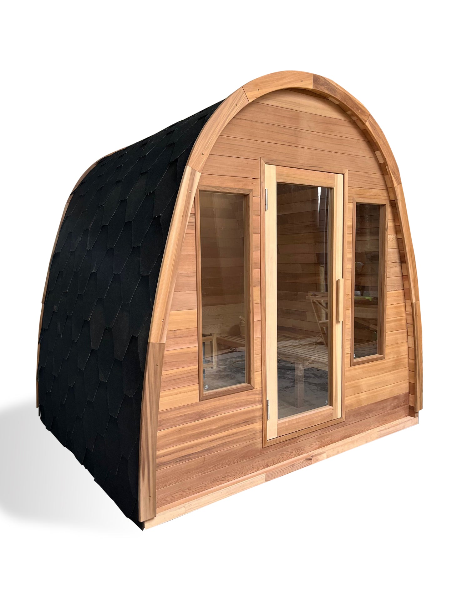 Canadian Red Cedar Wood Dome Top Wet/Dry Swedish Outdoor Steam Sauna SPA with 6KW OR 9KW Harvia Heater, Shingled Roof