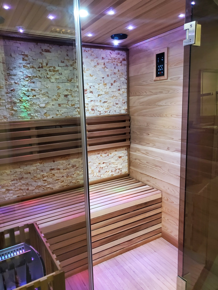 Canadian Red Cedar Wood Swedish Indoor Traditional Wet/Dry 2-3 Person Sauna SPA with 6KW 200F Heater and Rocks