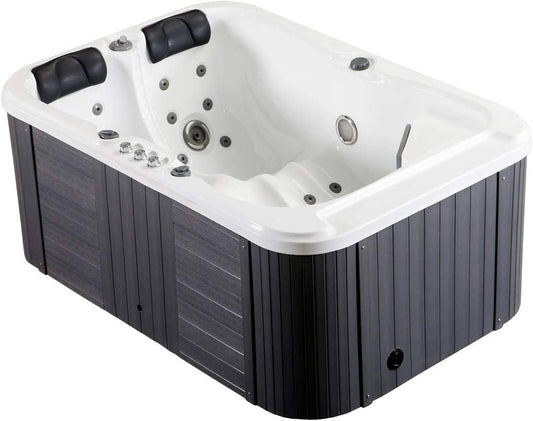 2 Person Outdoor Hydrotherapy Bath Hot Tub Spa with 31 Jets, 3KW Water Heater, Thin Canvas Cover, Grey Skirt Siding and Insulated Hard Cover