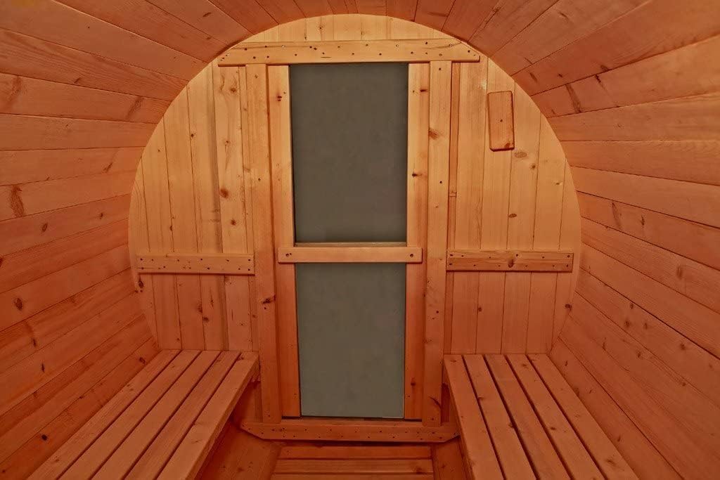 Canadian Pine Wood 8' Foot Outdoor Barrel Sauna, 6 to 8 Person, with 9KW Wet or Dry Heater and Lava Rocks