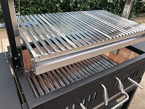 Black Outdoor Charcoal BBQ Parrilla Santa Maria/Argentine Rotisserie Grill Spit, with Stainless Steel #304 Grates, Wheels, Handle