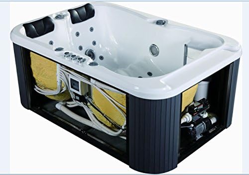 2 Person Outdoor Hydrotherapy Bath Hot Tub Spa with 31 Jets, 3KW Water Heater, Thin Canvas Cover, Grey Skirt Siding and Insulated Hard Cover