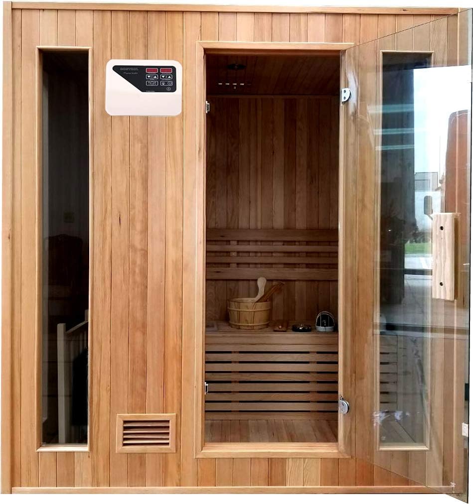 Canadian Hemlock Wood Traditional Swedish 72" 4 Person Indoor Sauna Spa, with 6KW Wet or Dry Heater, Rocks, and Water Bucket