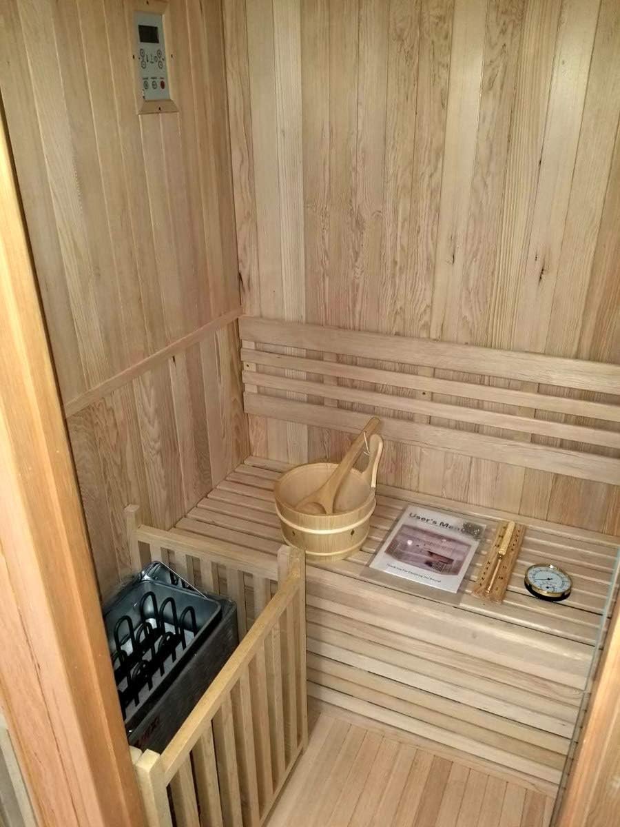Canadian Hemlock Wood Traditional Swedish 48" 1 or 2 Person Indoor Sauna Spa, with 6KW Wet or Dry Heater, Advanced Control Panel, Rocks, and Water Bucket