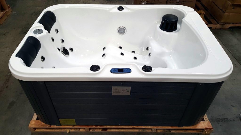 2 Person Outdoor Hydrotherapy Bath Hot Tub Spa with 31 Jets, 3KW Water Heater, Thin Canvas Cover, Grey Skirt Siding and Insulated Hard Cover