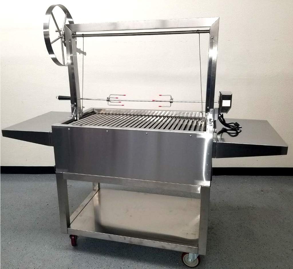 Stainless Steel #304 & #430, Outdoor Charcoal BBQ Parrilla Santa Maria / Argentine Grill, Spit with Cart and Wheels