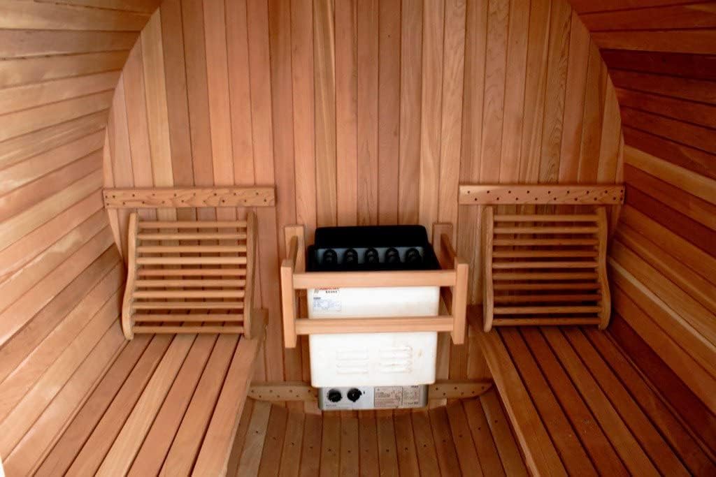 Canadian Pine Wood 8' Foot Outdoor Barrel Sauna, 6 to 8 Person, with 9KW Wet or Dry Heater and Lava Rocks