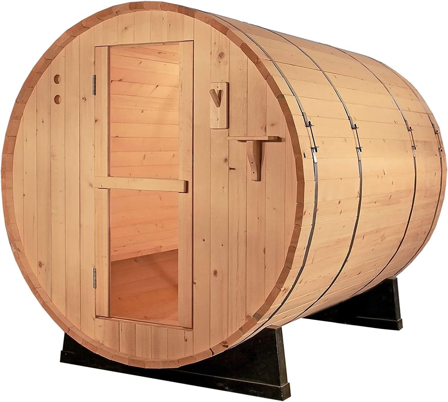 Canadian Pine Wood 8' Foot Outdoor Barrel Sauna, 6 to 8 Person, with 9KW Wet or Dry Heater and Lava Rocks