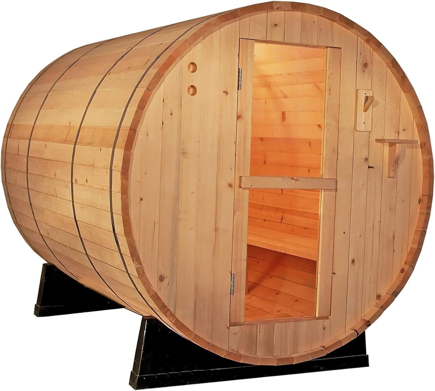 Canadian Pine Wood 6' Foot Outdoor Barrel Sauna, 4 Person, with 9KW Wet or Dry Heater and Lava Rocks