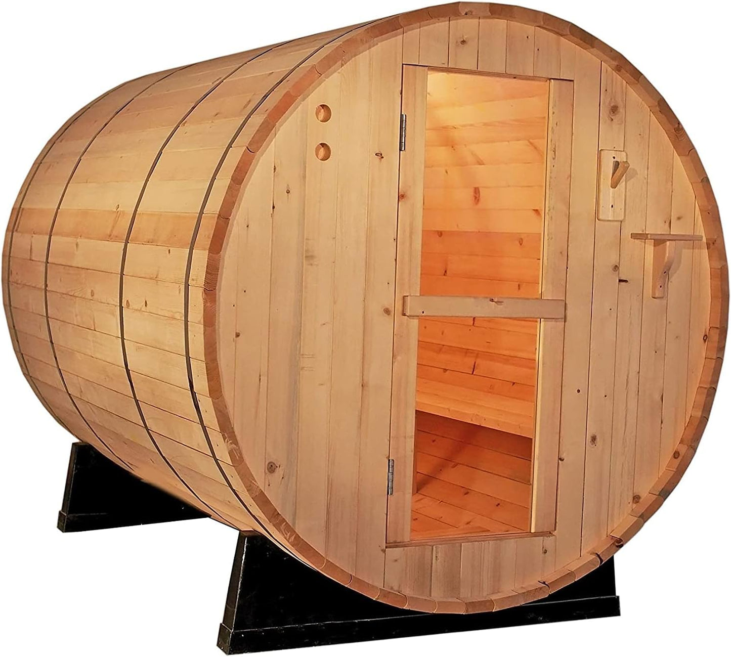 Canadian Pine Wood 8' Foot Outdoor Barrel Sauna, 6 to 8 Person, with 9KW Wet or Dry Heater and Lava Rocks