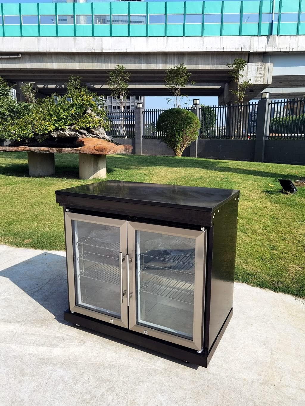 Modular 3 Piece Island Electric and Propane or Natural Gas BBQ Outdoor Black Stainless Steel Grill Kitchen with Double Wine Refrigerator, Sink, Rotisserie, Black Marble Top and FREE Protective Canvas Cover