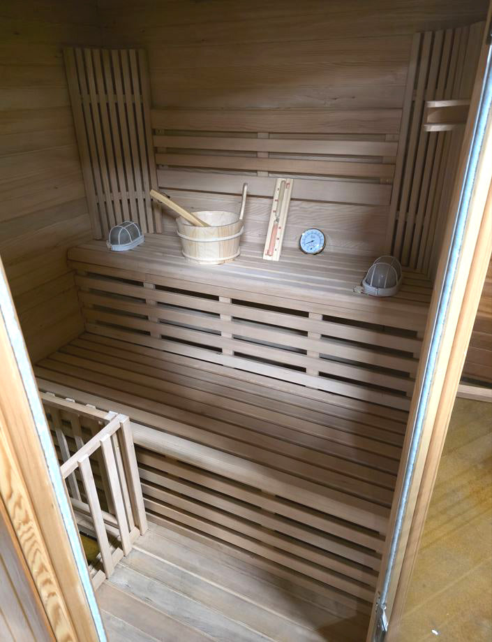 Dual Bench Indoor 2 to 3 Person Canadian Hemlock Traditional Swedish Steam Wet or Dry Sauna SPA, with 200F Degrees 9KW Heater