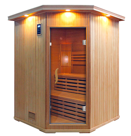 Dual Bench Indoor 2 to 3 Person Canadian Hemlock Traditional Swedish Steam Wet or Dry Sauna SPA, with 200F Degrees 9KW Heater