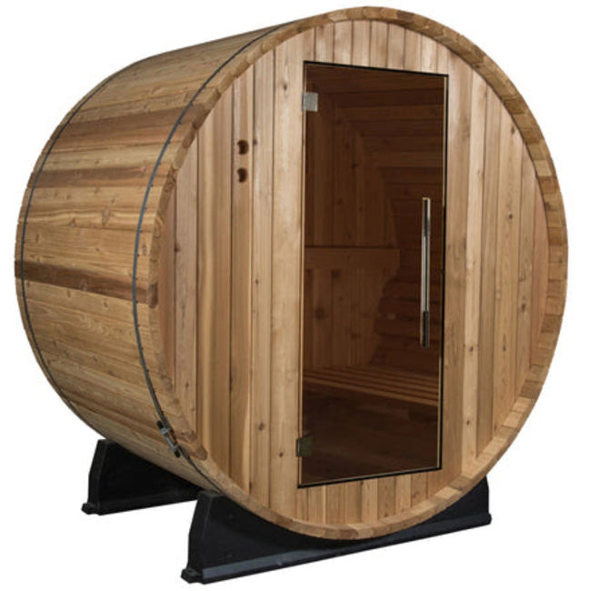 Compact 2 Person Outdoor 4' Foot Canadian Red Cedar Traditional Wet Dry Barrel Sauna with 6KW Heater