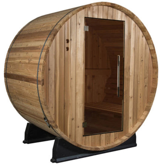 Compact 2 Person Outdoor 4' Foot Canadian Red Cedar Traditional Wet Dry Barrel Sauna with 6KW Heater