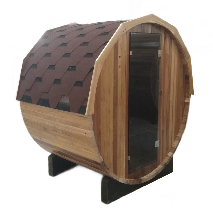 Compact 2 Person Outdoor 4' Foot Canadian Red Cedar Traditional Wet Dry Barrel Sauna with 6KW Heater